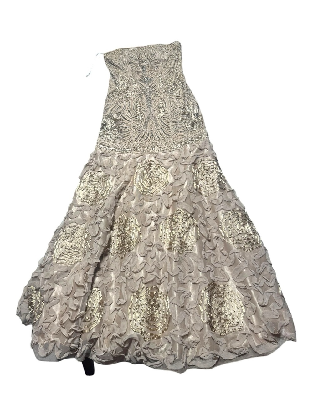 Sue Wong Nocturne Strapless Beaded Gown Women’s 4 Champagne Gold Drop Waist
